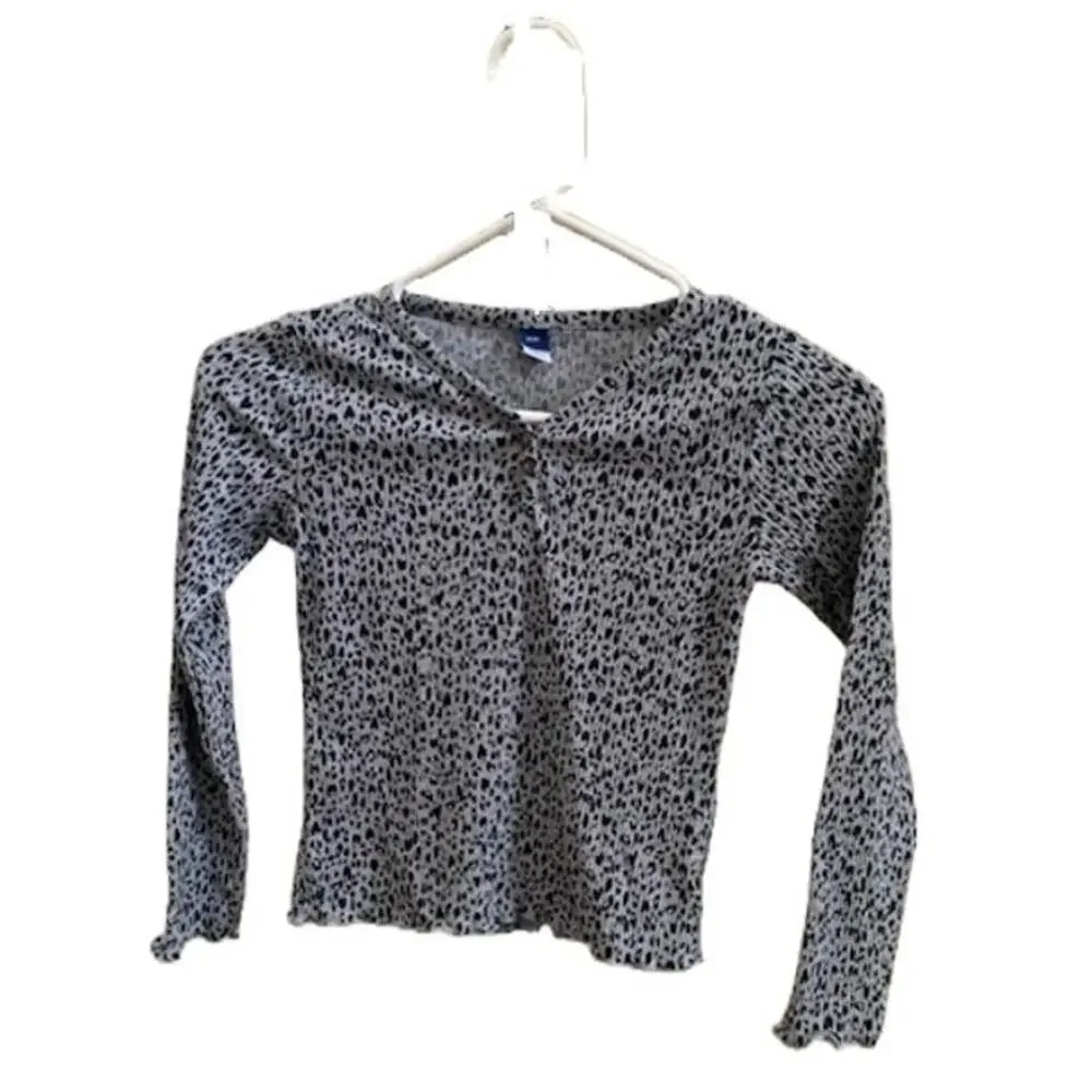 Old Navy Girls Gray Cheetah Print Ribbed Henley Top Long Sleeve Size M 8